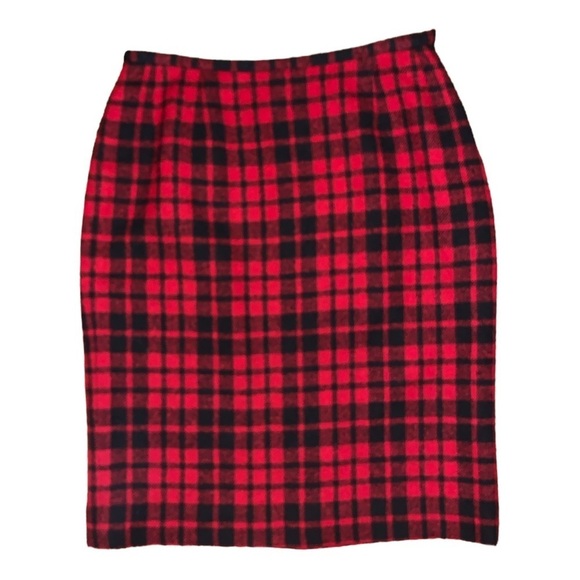 Jaegar Great Britain vintage wool pencil skirt red plaid holiday lined split - Picture 1 of 10